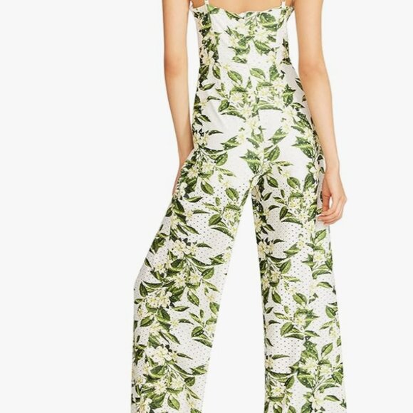 Betsey Johnson Women’s 14 White Green Floral Taylor Corset Jumpsuit Wide Leg - Picture 5 of 14